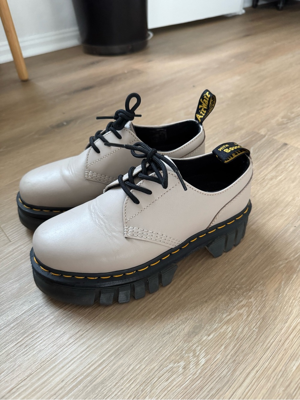 Dr. Martens Women's Audrick 3 Eye Chunky Lace-Up Shoes in Light Beige and Black